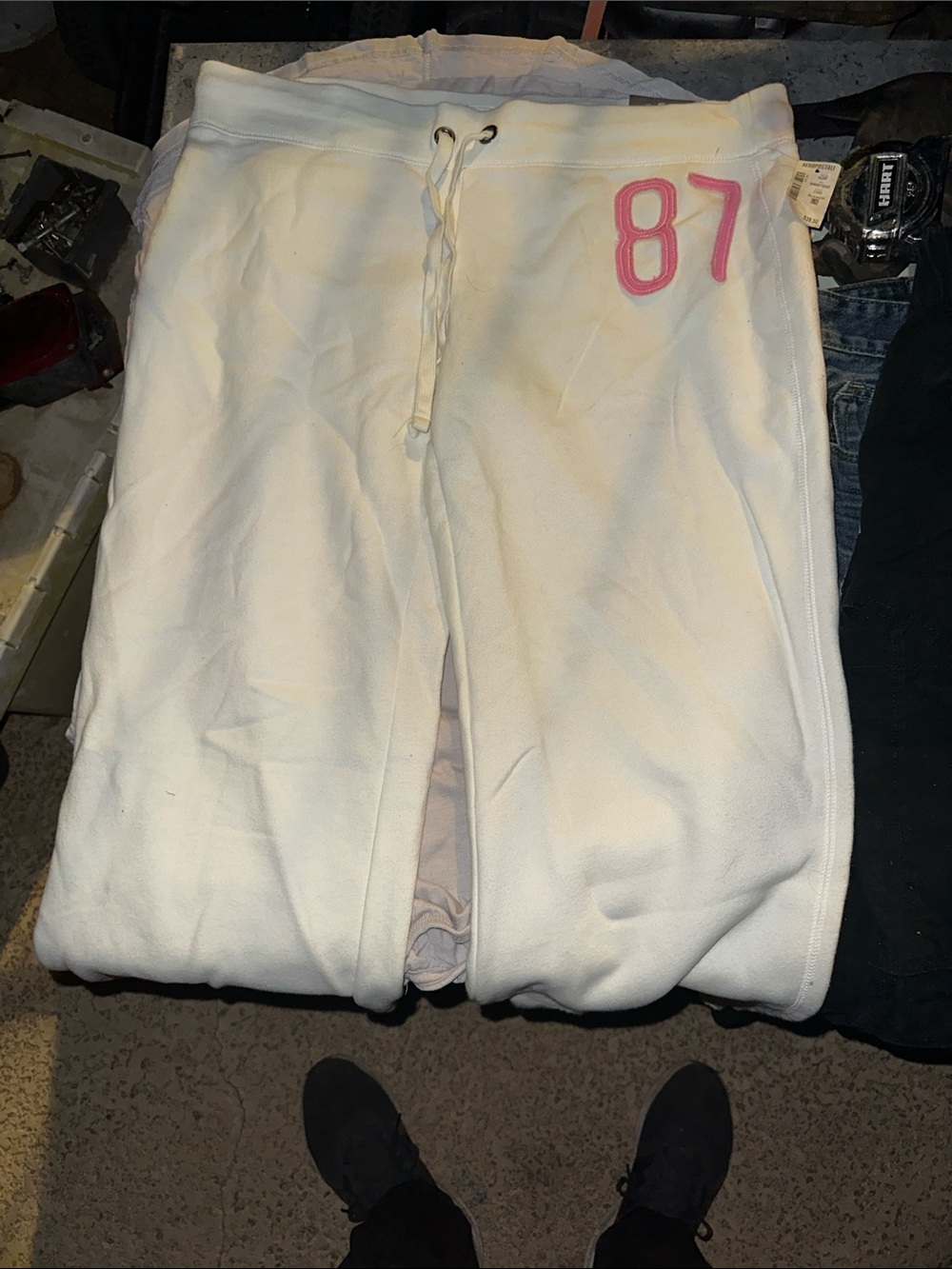 Aeropostale White Track Pants with Pink '87 Accent
